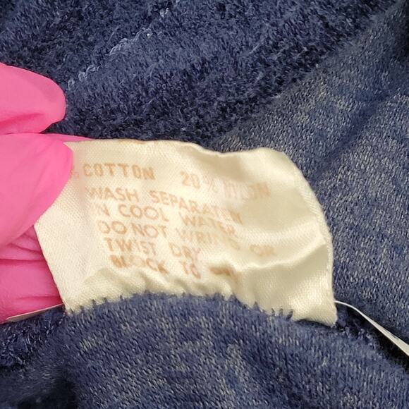 Vintage 90s MOD Velour Hooded Sweater Womens Medium 18x20 Blue - Picture 7 of 10